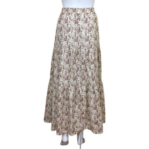 The Westside Skirt Maxi Printed Paisley  Ruffle Details Sz L Red Dark Color g24 - Picture 5 of 7